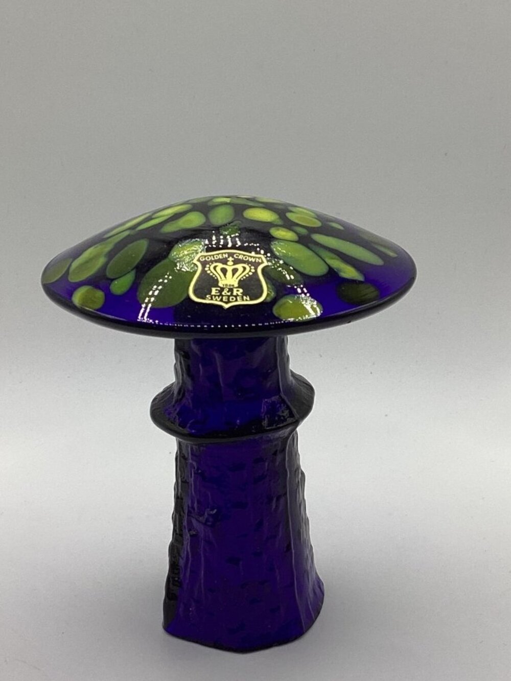 Bo Borgstrom Åseda Ebeling Reuss Sweden Hand Blown Glass Mushroom-4.0  inch NOS